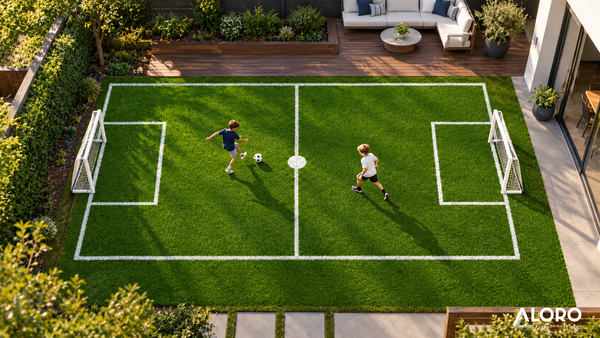 Mini soccer field synthetic grass in use