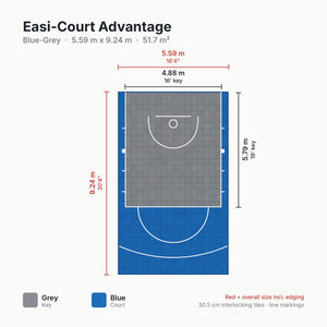 Easi-Court Advantage Blue-Grey court dimensions 5.59m x 9.24m