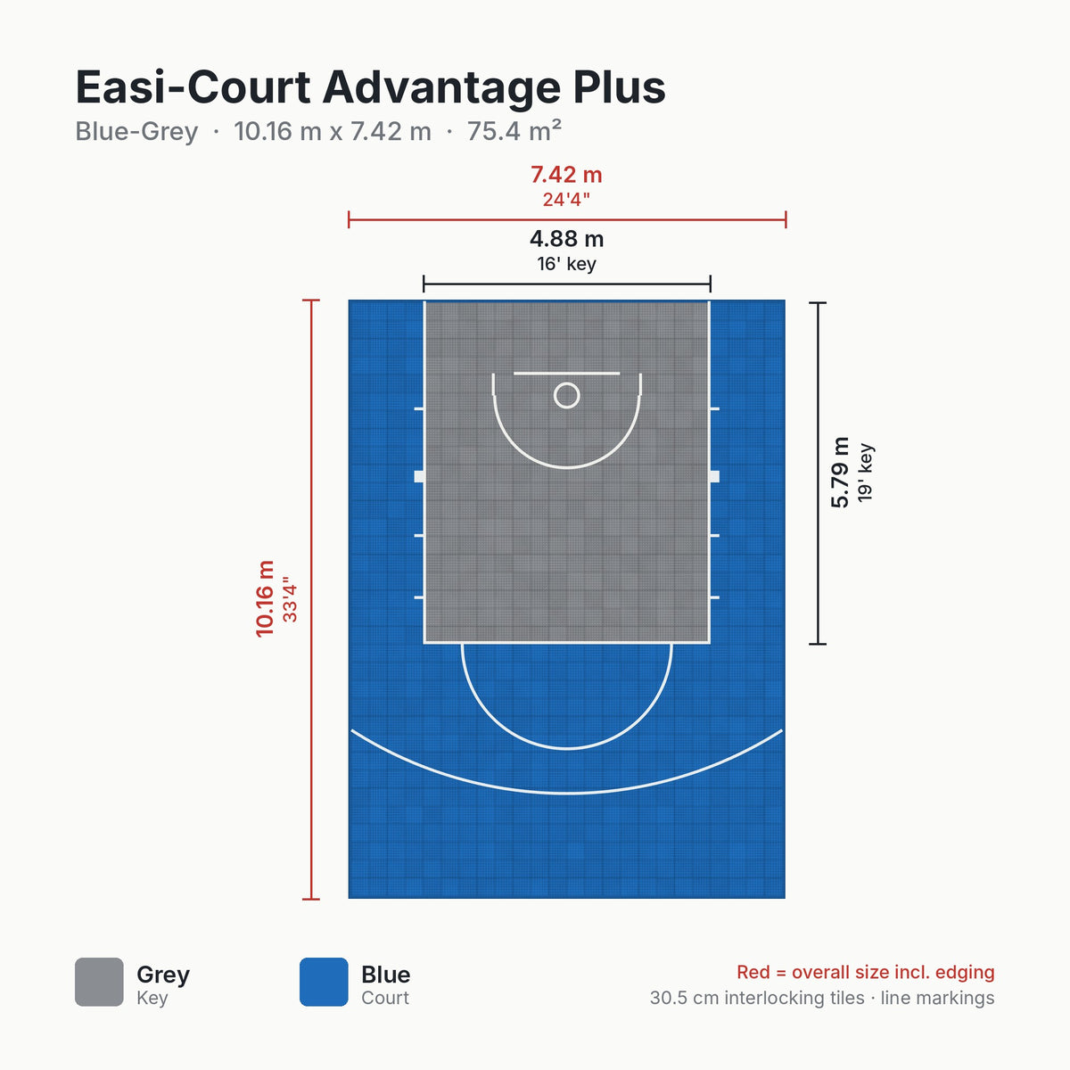 Easi-Court Advantage Plus Blue-Grey court dimensions 10.16m x 7.42m